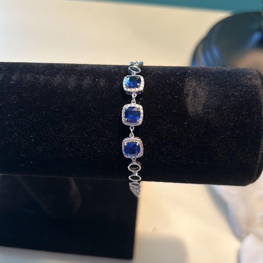 Bracelet Sapphire 3.00ct Royal Blue Cushion Cut .925 Sterling, Sapphire bracelet